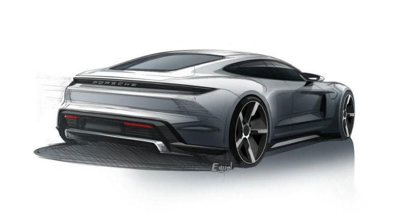 Porsche Taycan Designskizze Heckansicht