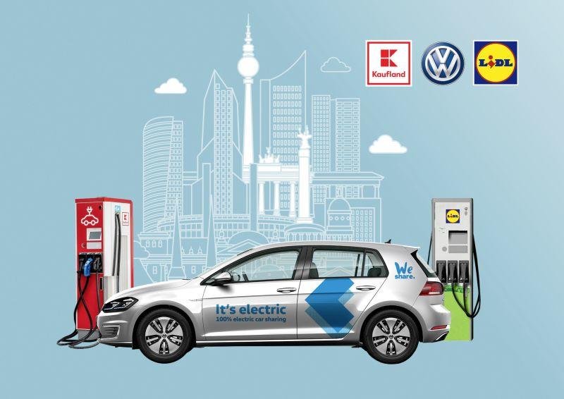 VW lädt künftig seine WeShare-Autos bei Lidl und Kaufland