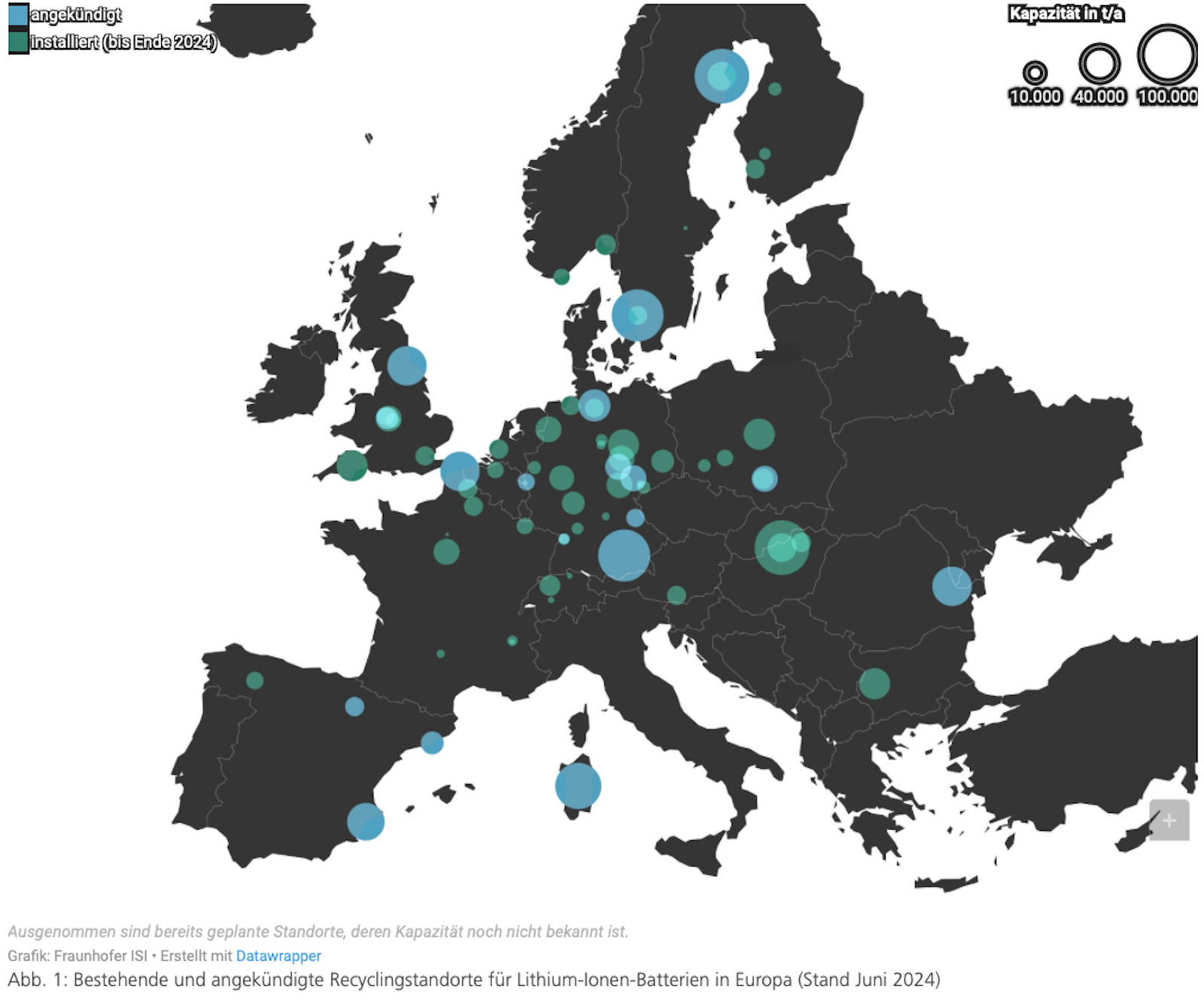 Aktuelle und künftige Recycling-Kapazitäten von Lithium-Ionen-Batterien in Europa